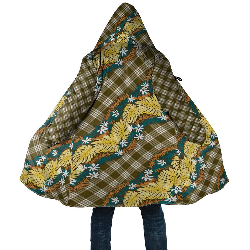 Polynesian Monstera Tiare Floral Cloak Yellow Tropical Plaid - Polynesian Pride