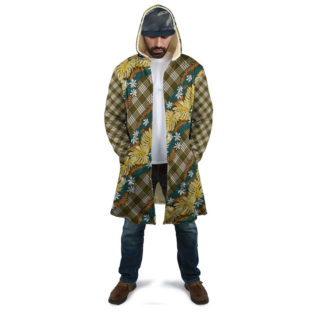Polynesian Monstera Tiare Floral Cloak Yellow Tropical Plaid - Polynesian Pride