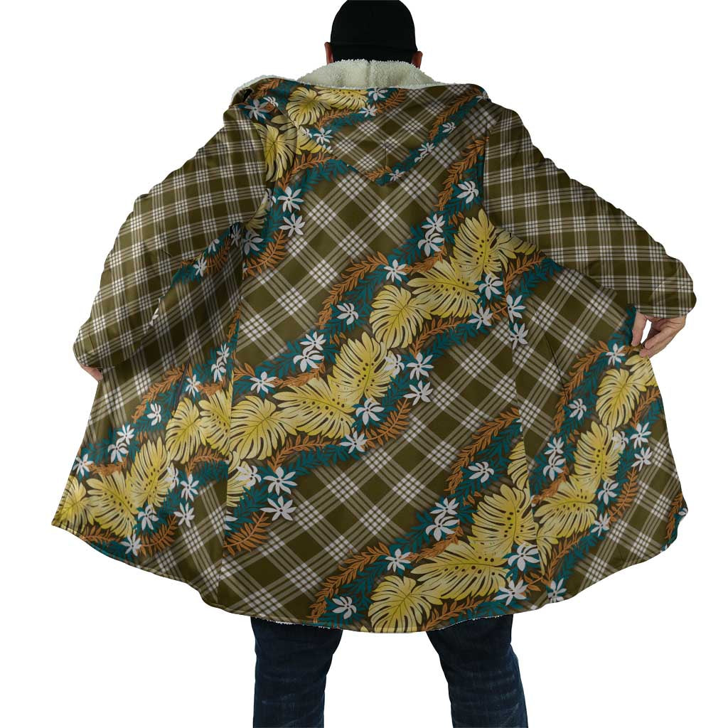 Polynesian Monstera Tiare Floral Cloak Yellow Tropical Plaid - Polynesian Pride