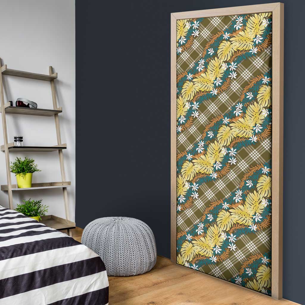 Polynesian Monstera Tiare Floral Door Cover Yellow Tropical Plaid - Polynesian Pride