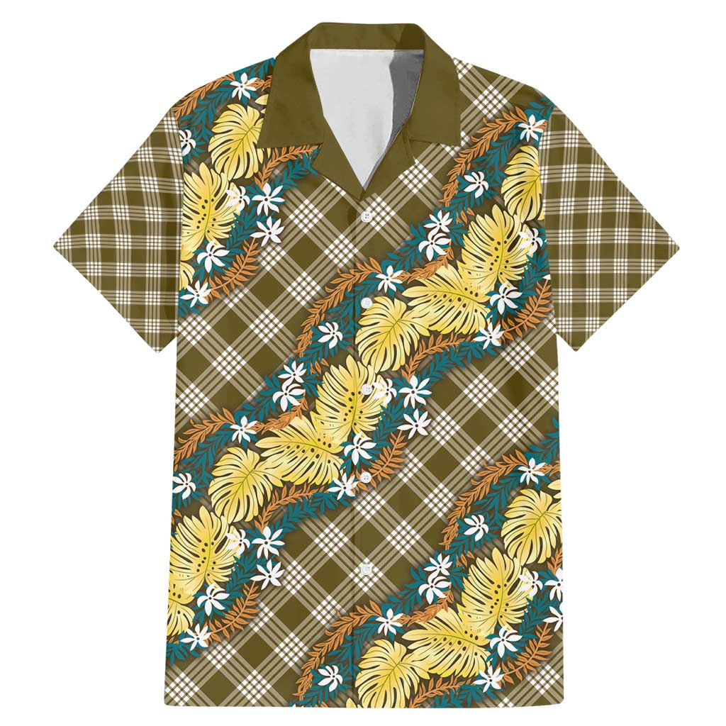 Polynesian Monstera Tiare Floral Family Matching Mermaid Dress and Hawaiian Shirt Yellow Tropical Plaid - Polynesian Pride