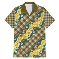 Polynesian Monstera Tiare Floral Family Matching Mermaid Dress and Hawaiian Shirt Yellow Tropical Plaid - Polynesian Pride
