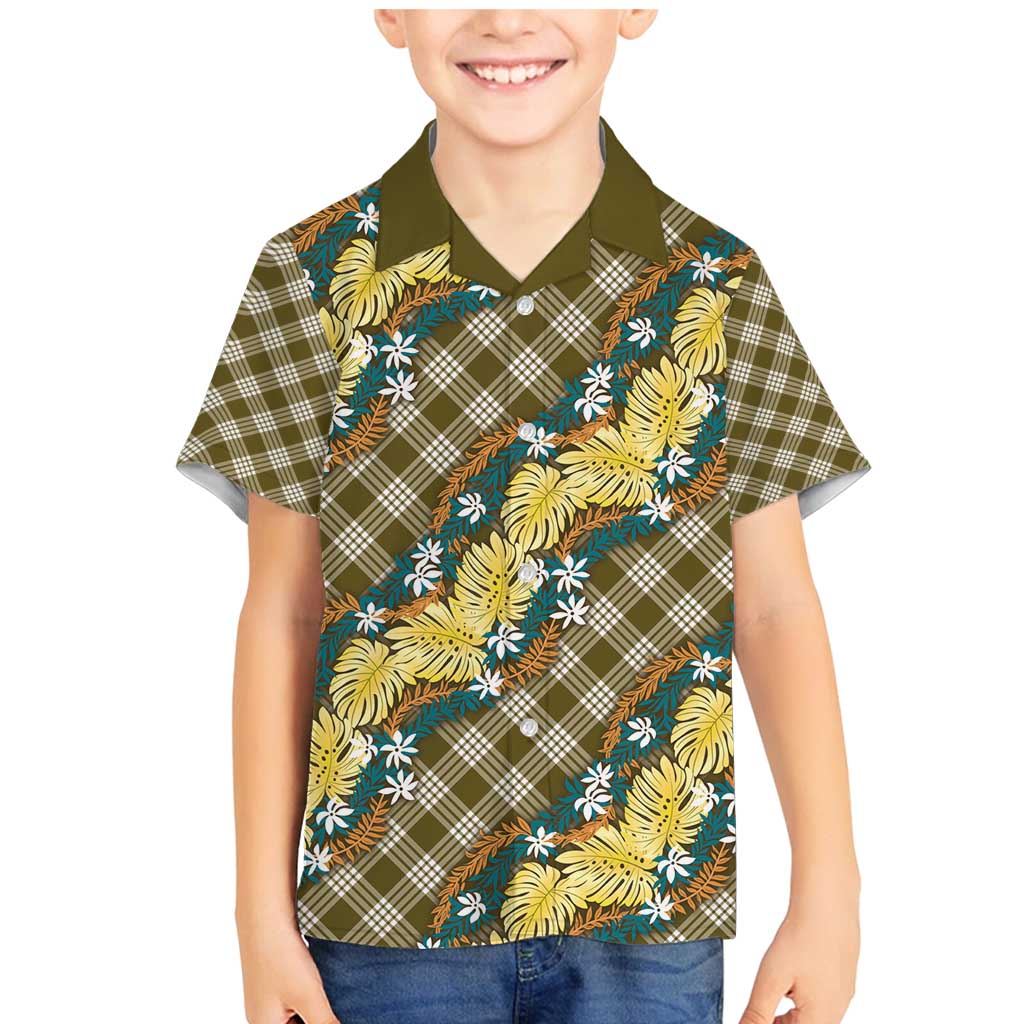 Polynesian Monstera Tiare Floral Family Matching Mermaid Dress and Hawaiian Shirt Yellow Tropical Plaid - Polynesian Pride