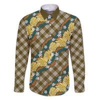 Polynesian Monstera Tiare Floral Family Matching Off The Shoulder Long Sleeve Dress and Hawaiian Shirt Yellow Tropical Plaid - Polynesian Pride