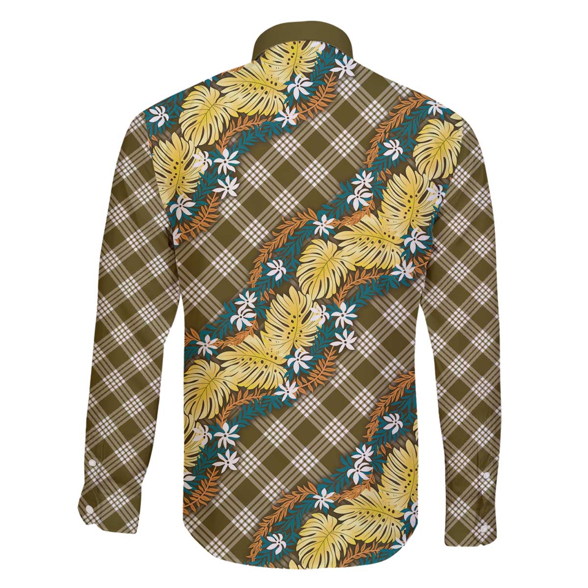 Polynesian Monstera Tiare Floral Family Matching Off The Shoulder Long Sleeve Dress and Hawaiian Shirt Yellow Tropical Plaid - Polynesian Pride