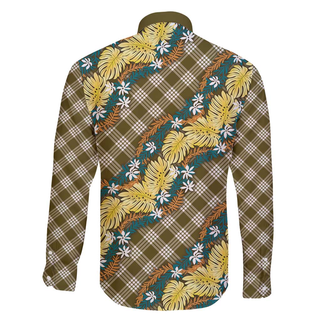 Polynesian Monstera Tiare Floral Family Matching Off Shoulder Short Dress and Hawaiian Shirt Yellow Tropical Plaid - Polynesian Pride