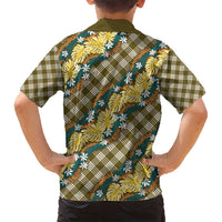 Polynesian Monstera Tiare Floral Family Matching Puletasi and Hawaiian Shirt Yellow Tropical Plaid - Polynesian Pride