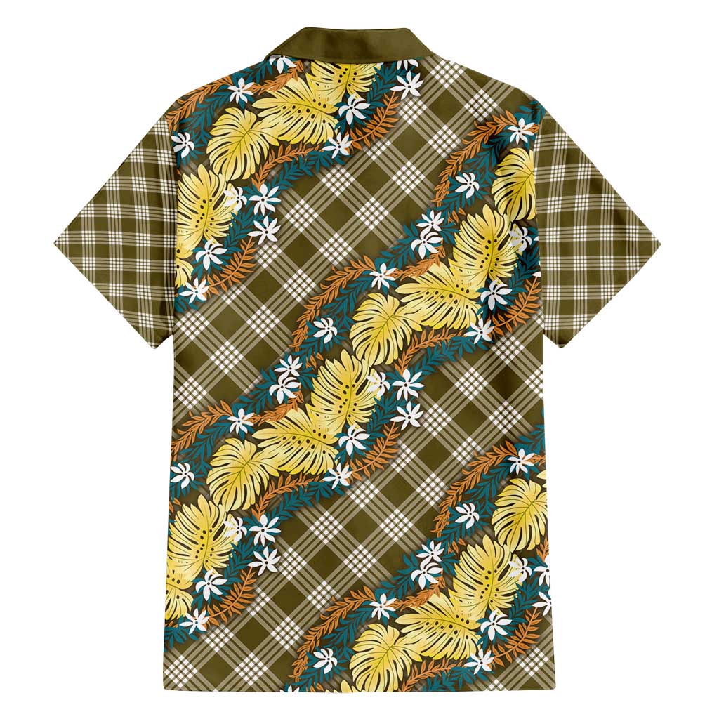 Polynesian Monstera Tiare Floral Family Matching Puletasi and Hawaiian Shirt Yellow Tropical Plaid - Polynesian Pride
