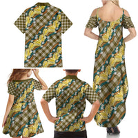 Polynesian Monstera Tiare Floral Family Matching Summer Maxi Dress and Hawaiian Shirt Yellow Tropical Plaid - Polynesian Pride