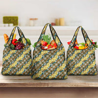 Polynesian Monstera Tiare Floral Grocery Bag Yellow Tropical Plaid - Polynesian Pride