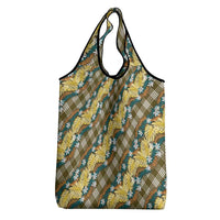 Polynesian Monstera Tiare Floral Grocery Bag Yellow Tropical Plaid - Polynesian Pride