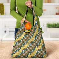 Polynesian Monstera Tiare Floral Grocery Bag Yellow Tropical Plaid - Polynesian Pride