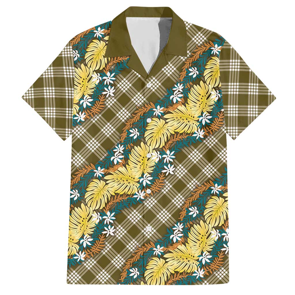 Polynesian Monstera Tiare Floral Hawaiian Shirt Yellow Tropical Plaid - Polynesian Pride