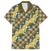 Polynesian Monstera Tiare Floral Hawaiian Shirt Yellow Tropical Plaid - Polynesian Pride