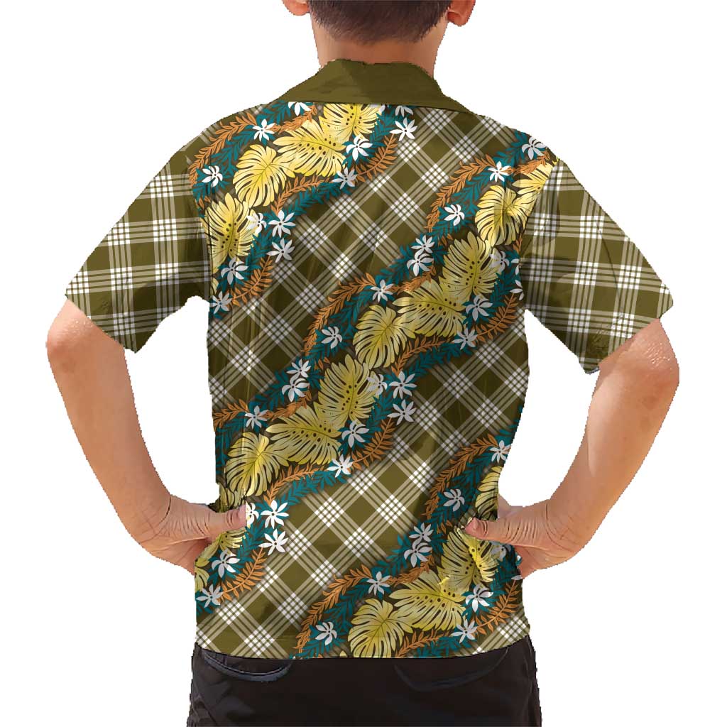 Polynesian Monstera Tiare Floral Hawaiian Shirt Yellow Tropical Plaid - Polynesian Pride