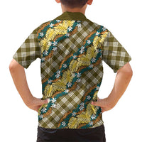 Polynesian Monstera Tiare Floral Hawaiian Shirt Yellow Tropical Plaid - Polynesian Pride