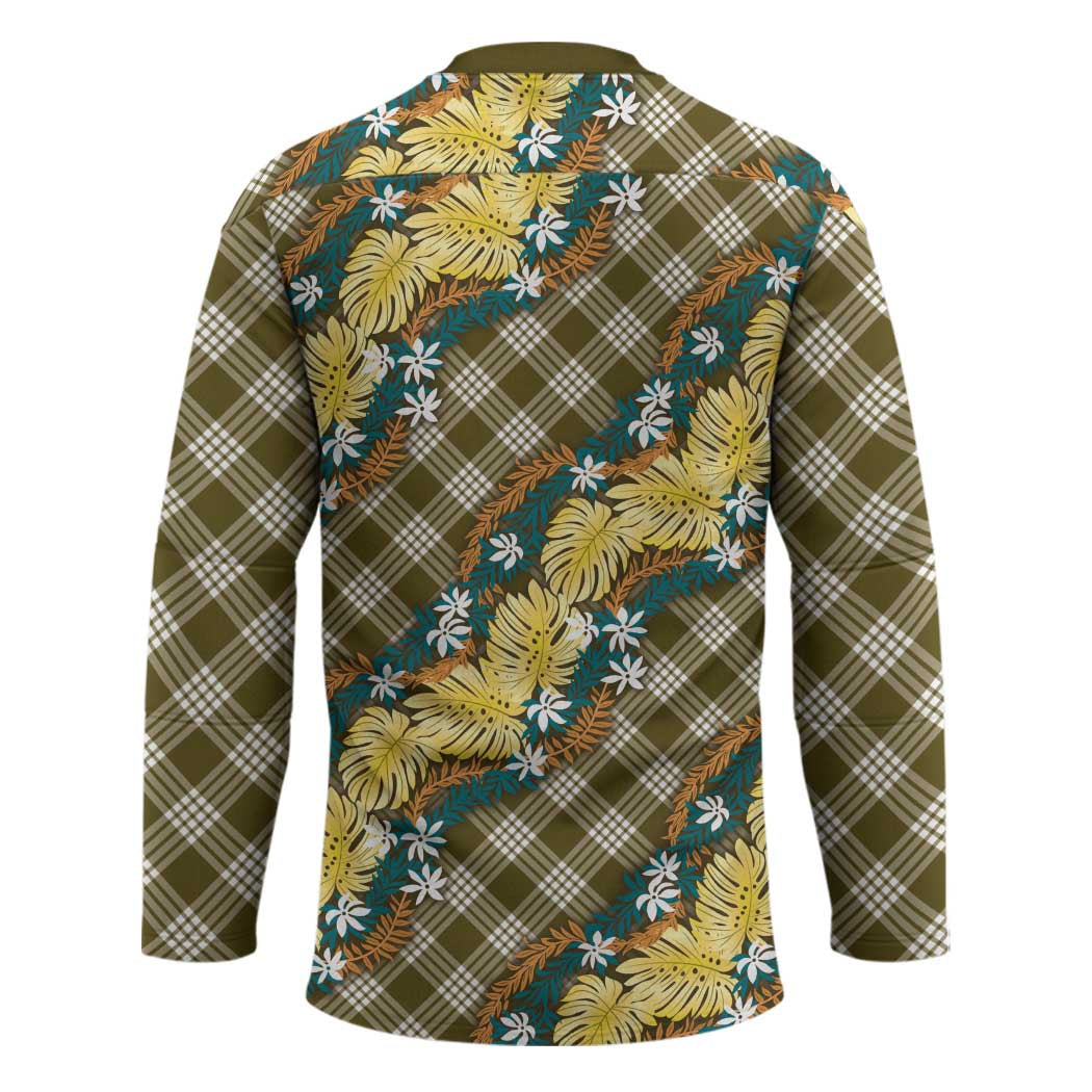 Polynesian Monstera Tiare Floral Hockey Jersey Yellow Tropical Plaid - Polynesian Pride