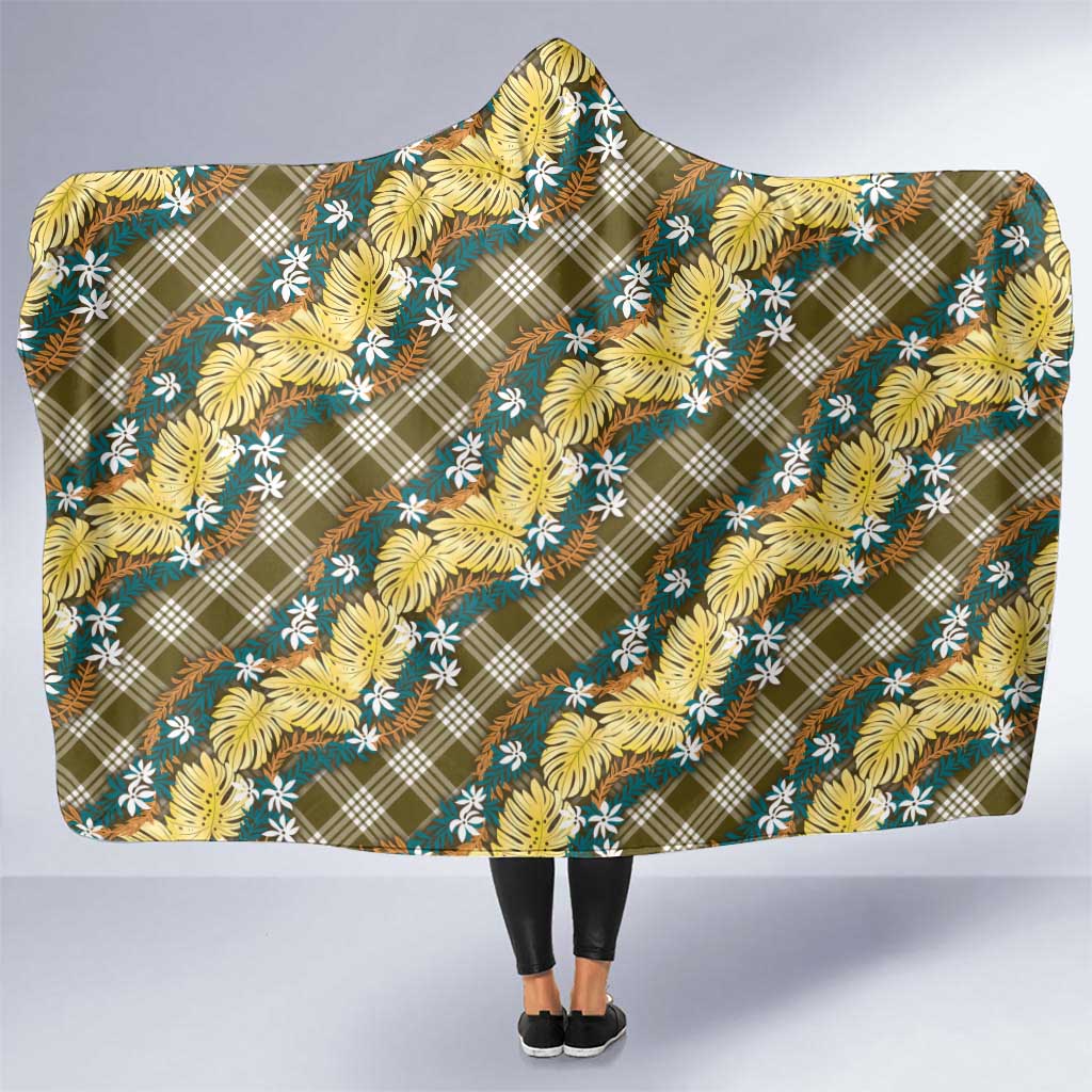 Polynesian Monstera Tiare Floral Hooded Blanket Yellow Tropical Plaid - Polynesian Pride