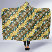 Polynesian Monstera Tiare Floral Hooded Blanket Yellow Tropical Plaid - Polynesian Pride