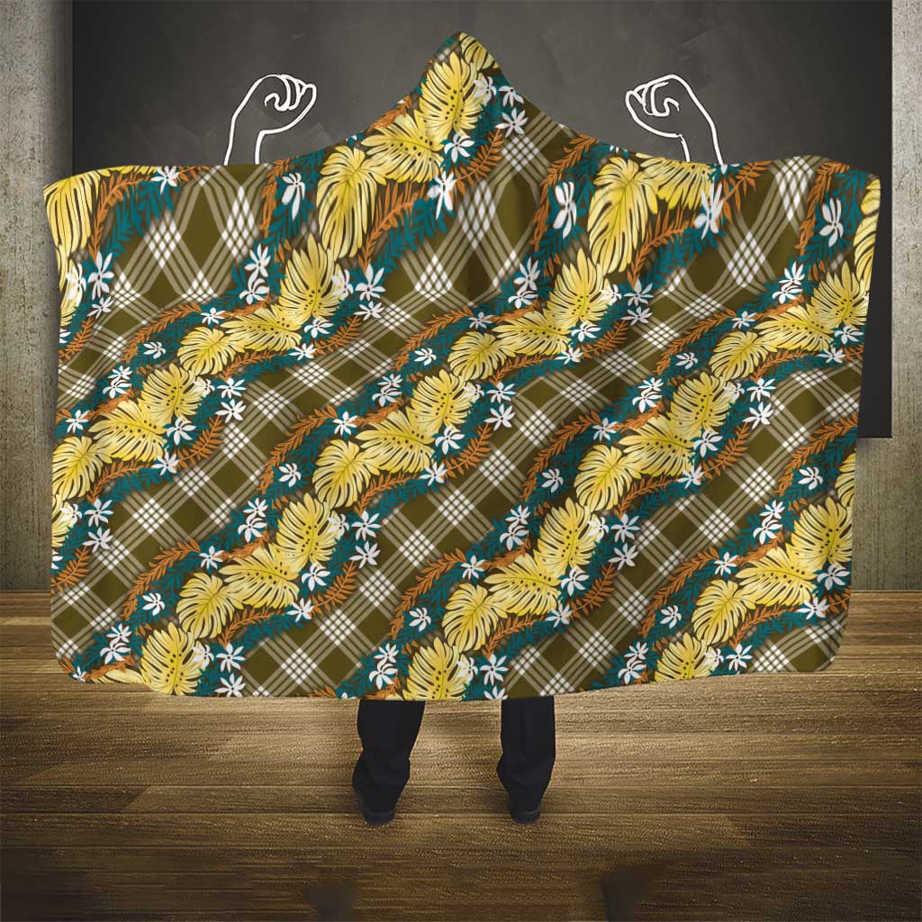 Polynesian Monstera Tiare Floral Hooded Blanket Yellow Tropical Plaid - Polynesian Pride