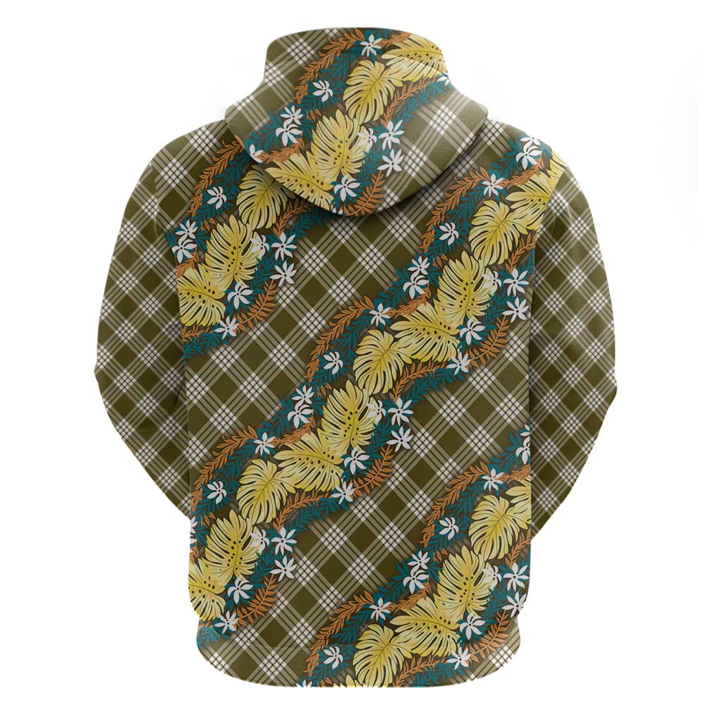 Polynesian Monstera Tiare Floral Hoodie Yellow Tropical Plaid - Polynesian Pride