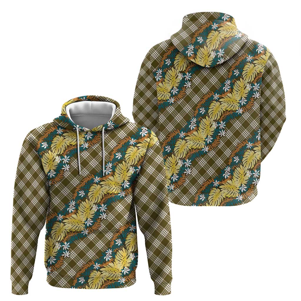 Polynesian Monstera Tiare Floral Hoodie Yellow Tropical Plaid - Polynesian Pride