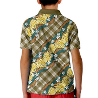Polynesian Monstera Tiare Floral Kid Polo Shirt Yellow Tropical Plaid - Polynesian Pride