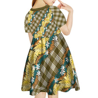 Polynesian Monstera Tiare Floral Kid Short Sleeve Dress Yellow Tropical Plaid - Polynesian Pride