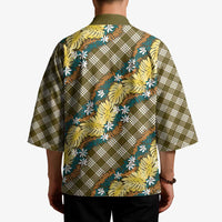 Polynesian Monstera Tiare Floral Kimono Yellow Tropical Plaid - Polynesian Pride