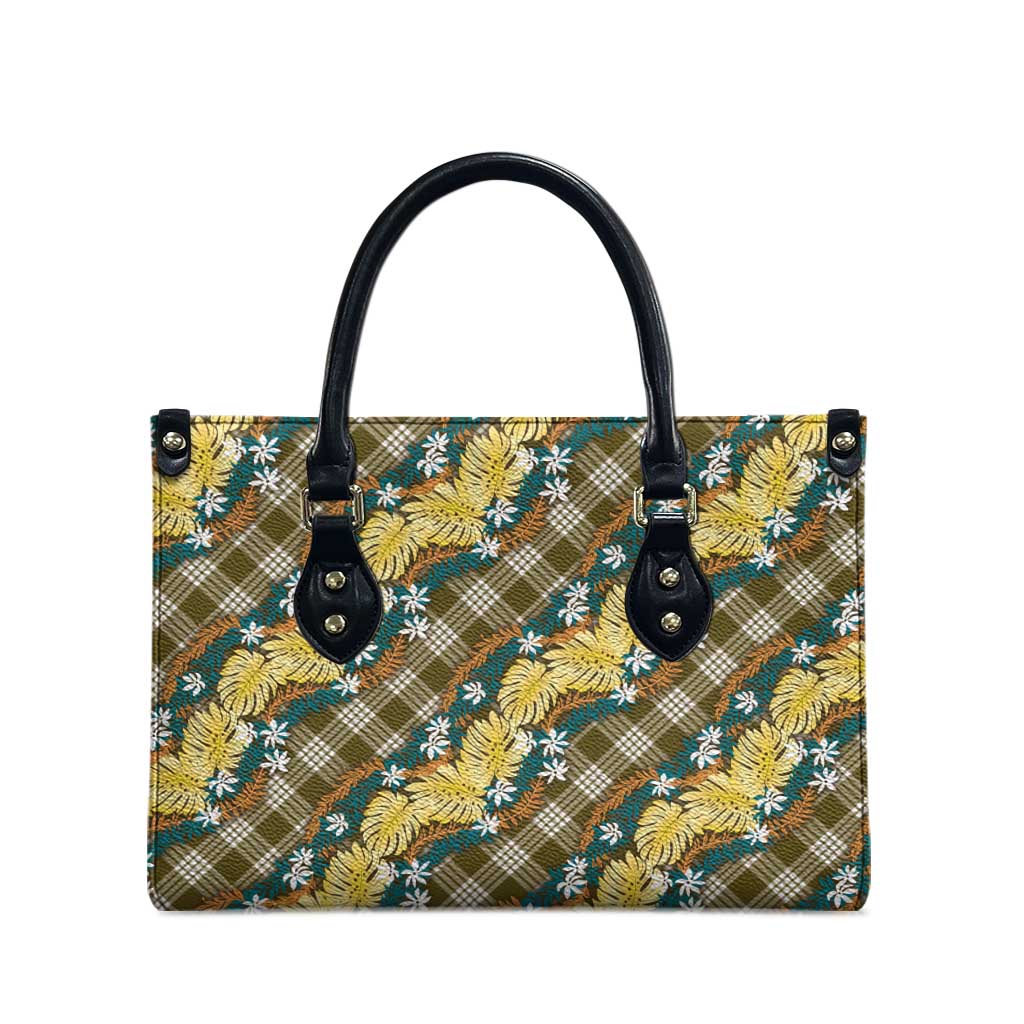 Polynesian Monstera Tiare Floral Leather Bag Yellow Tropical Plaid - Polynesian Pride