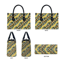 Polynesian Monstera Tiare Floral Leather Bag Yellow Tropical Plaid - Polynesian Pride