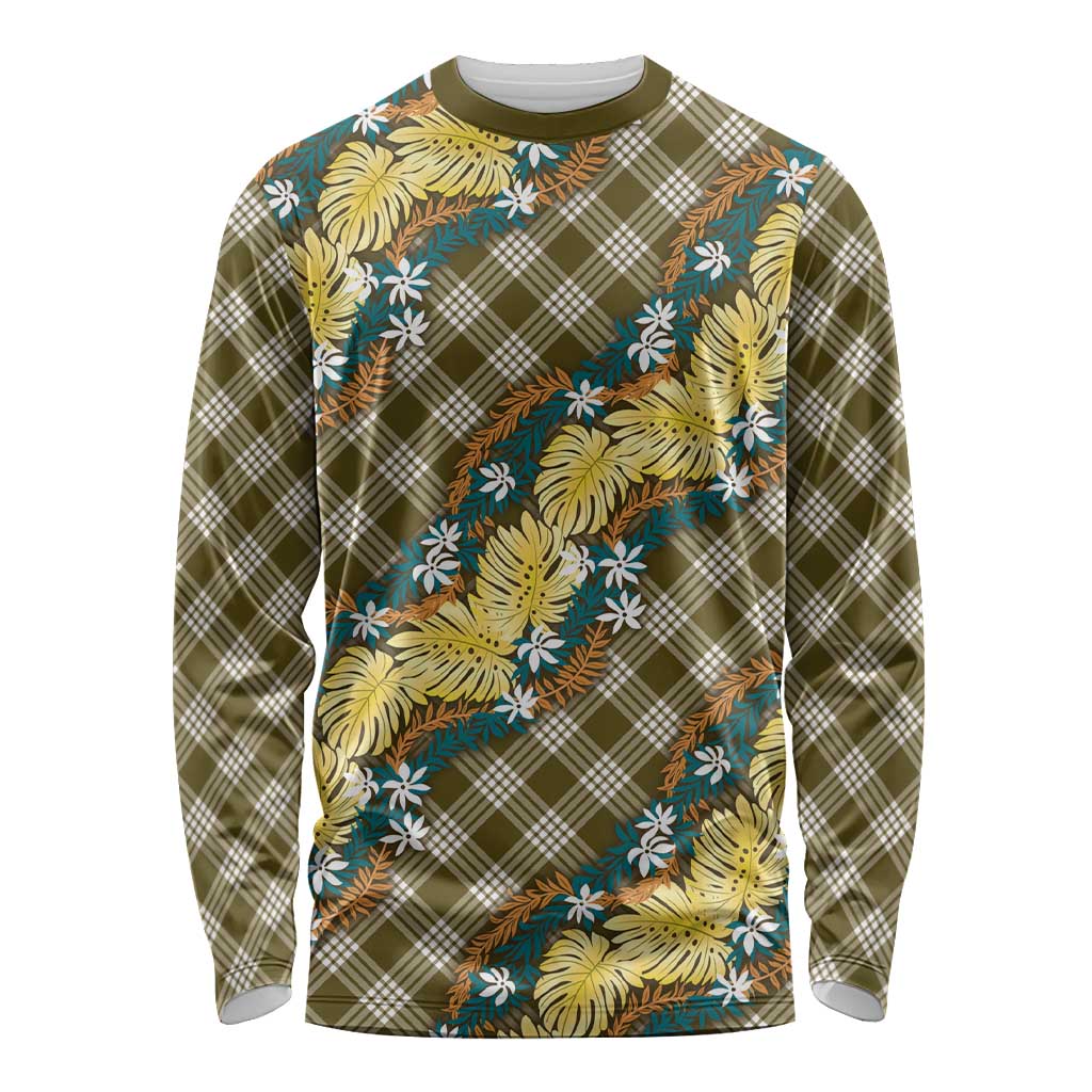 Polynesian Monstera Tiare Floral Long Sleeve Shirt Yellow Tropical Plaid - Polynesian Pride