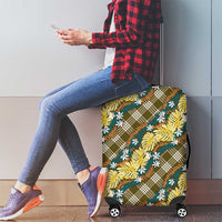 Polynesian Monstera Tiare Floral Luggage Cover Yellow Tropical Plaid - Polynesian Pride