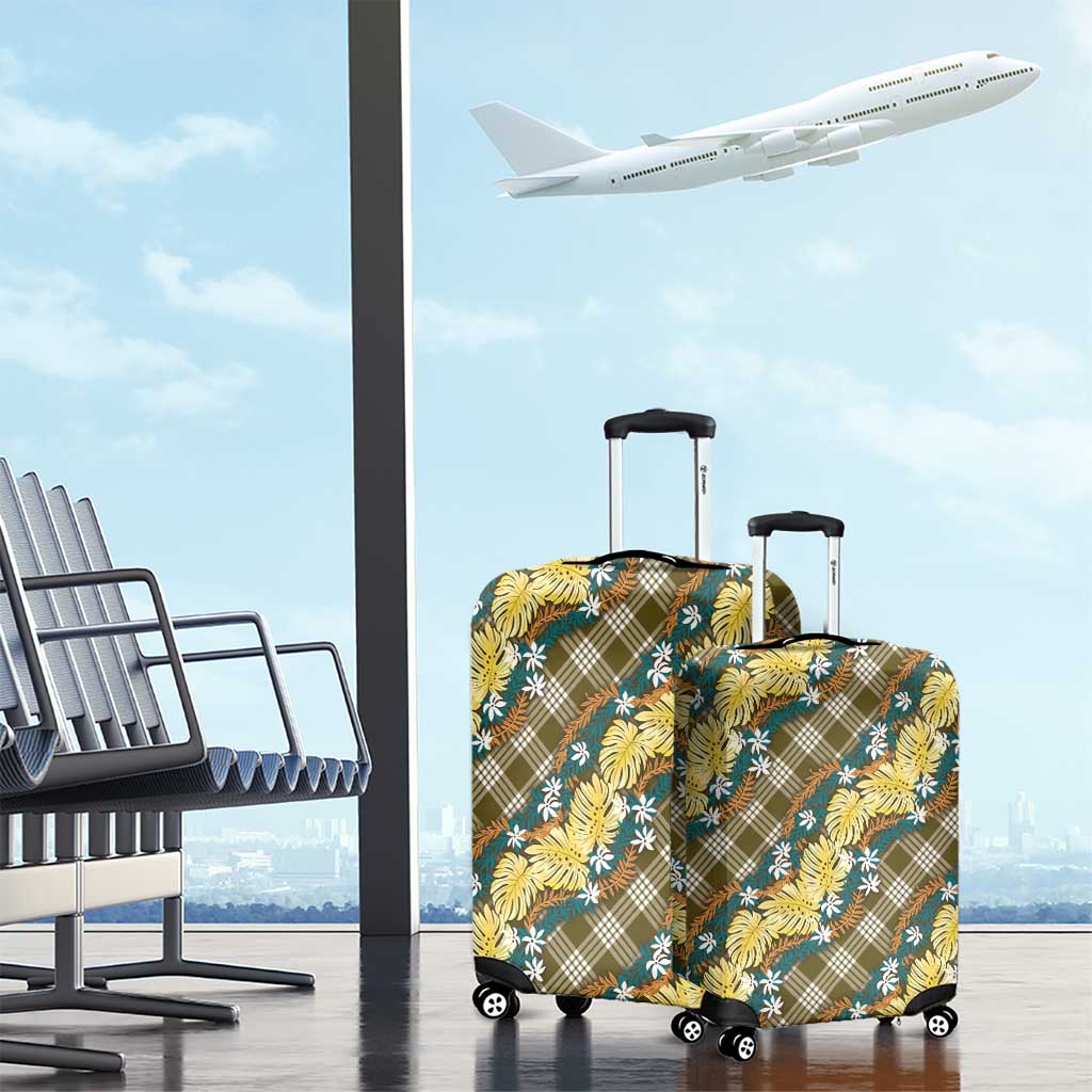 Polynesian Monstera Tiare Floral Luggage Cover Yellow Tropical Plaid - Polynesian Pride