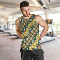 Polynesian Monstera Tiare Floral Men Tank Top Yellow Tropical Plaid - Polynesian Pride