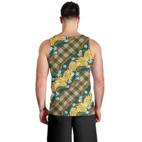 Polynesian Monstera Tiare Floral Men Tank Top Yellow Tropical Plaid - Polynesian Pride