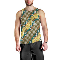 Polynesian Monstera Tiare Floral Men Tank Top Yellow Tropical Plaid - Polynesian Pride