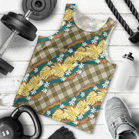Polynesian Monstera Tiare Floral Men Tank Top Yellow Tropical Plaid - Polynesian Pride