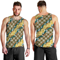 Polynesian Monstera Tiare Floral Men Tank Top Yellow Tropical Plaid - Polynesian Pride