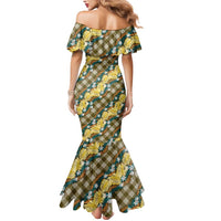 Polynesian Monstera Tiare Floral Mermaid Dress Yellow Tropical Plaid - Polynesian Pride