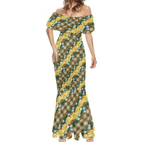 Polynesian Monstera Tiare Floral Mermaid Dress Yellow Tropical Plaid - Polynesian Pride