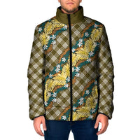 Polynesian Monstera Tiare Floral Padded Jacket Yellow Tropical Plaid - Polynesian Pride