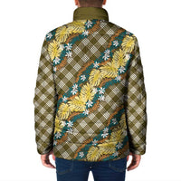 Polynesian Monstera Tiare Floral Padded Jacket Yellow Tropical Plaid - Polynesian Pride