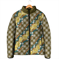 Polynesian Monstera Tiare Floral Padded Jacket Yellow Tropical Plaid - Polynesian Pride