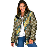 Polynesian Monstera Tiare Floral Padded Jacket Yellow Tropical Plaid - Polynesian Pride