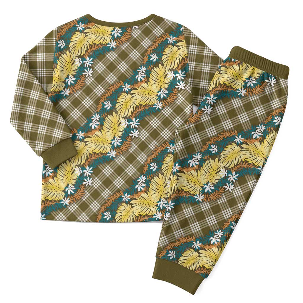 Polynesian Monstera Tiare Floral Christmas Pajama Set Yellow Tropical Plaid - Polynesian Pride