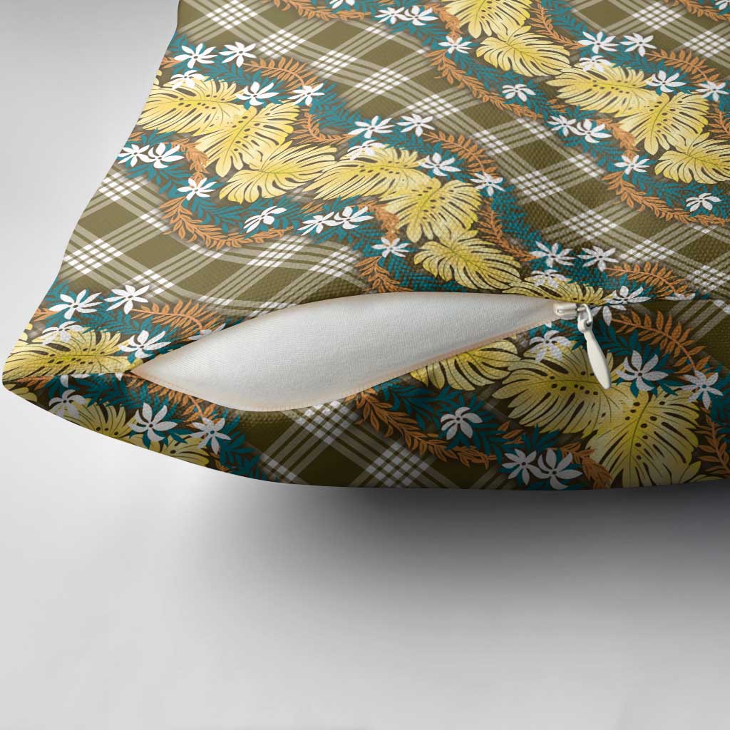 Polynesian Monstera Tiare Floral Pillow Cover Yellow Tropical Plaid - Polynesian Pride