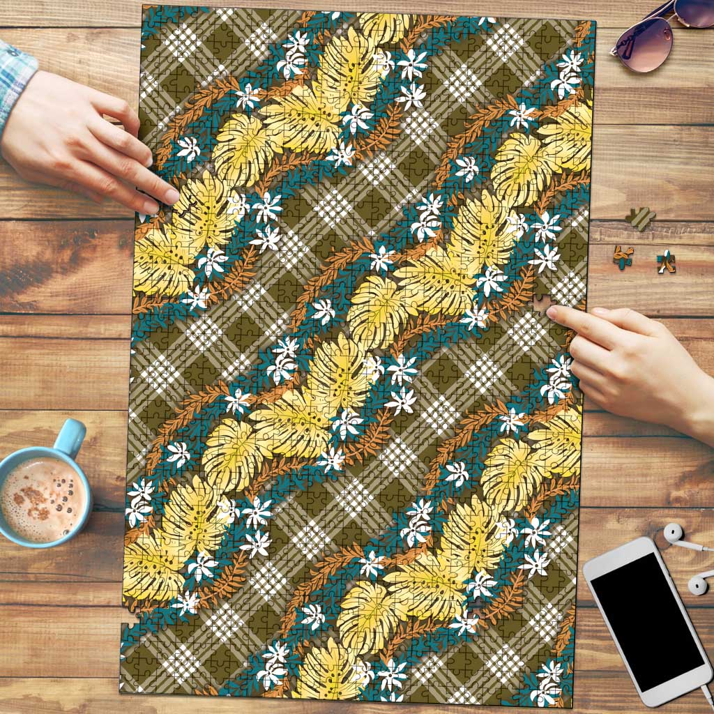 Polynesian Monstera Tiare Floral Puzzle Yellow Tropical Plaid - Polynesian Pride