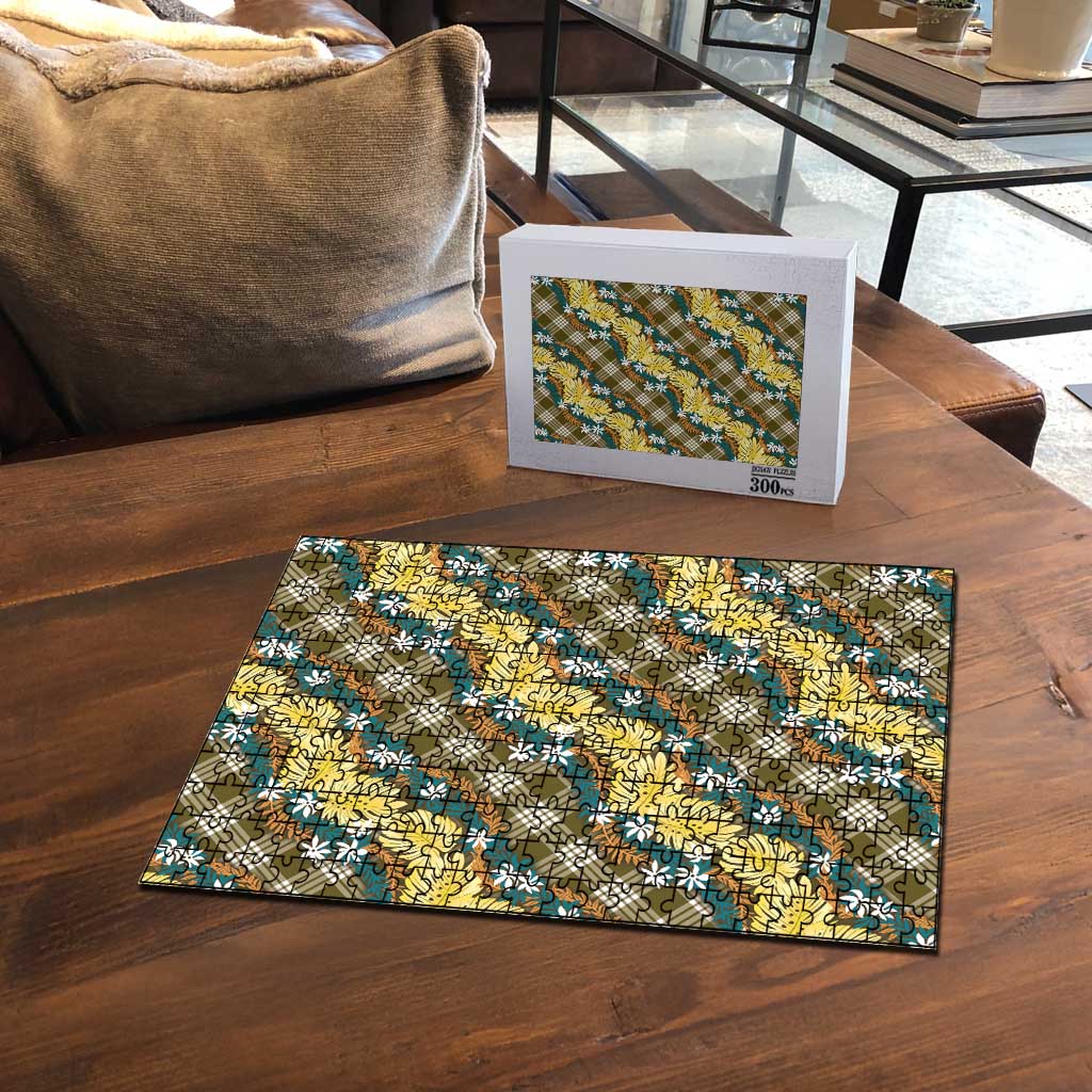 Polynesian Monstera Tiare Floral Puzzle Yellow Tropical Plaid - Polynesian Pride