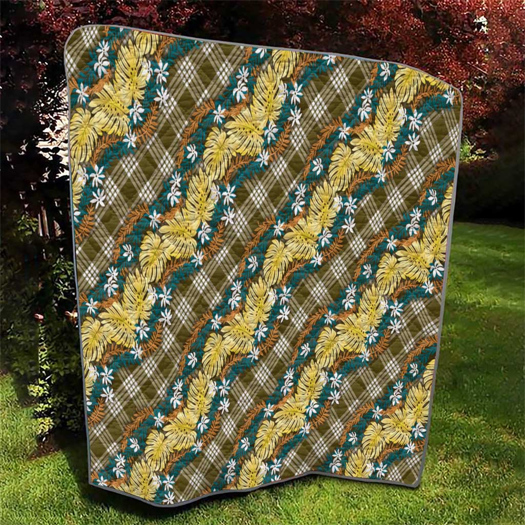 Polynesian Monstera Tiare Floral Quilt Yellow Tropical Plaid - Polynesian Pride